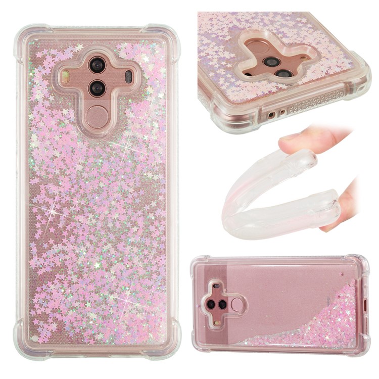 Dynamic Glitter Powder Sequins Shockproof TPU Phone Casing for Huawei Mate 10 Pro - Pink-1