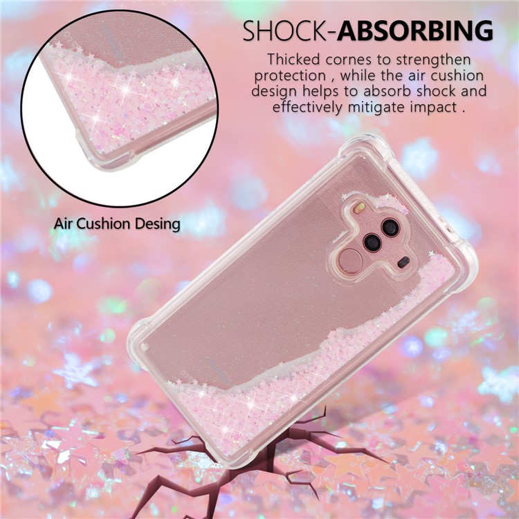 Dynamic Glitter Powder Sequins Shockproof TPU Phone Casing for Huawei Mate 10 Pro - Pink-4