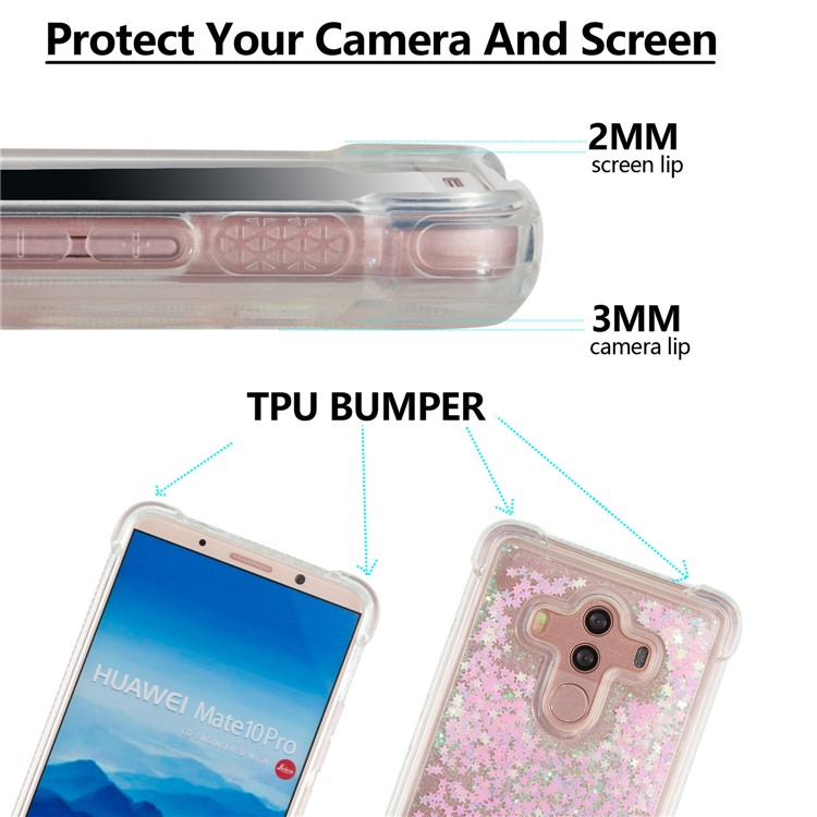 Dynamic Glitter Powder Sequins Shockproof TPU Phone Casing for Huawei Mate 10 Pro - Pink-7