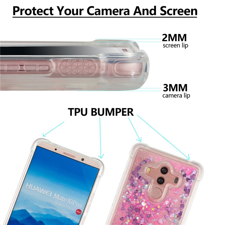 Dynamic Glitter Powder Sequins Shockproof TPU Cover for Huawei Mate 10 Pro - Rose-2