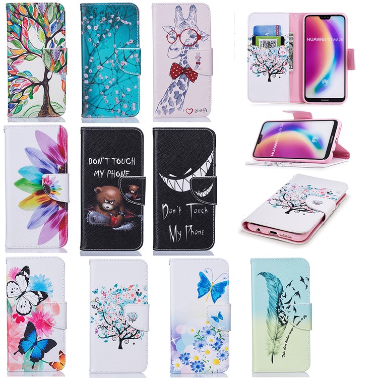Patterned PU Leather Wallet Protection Case for Huawei P20 Lite / Nova 3e (China) - Colorful Petals-9