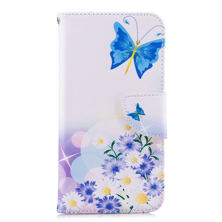Invólucro De Couro Do Plutônio Da Carteira Do Couro Do Plutônio Modelado Para O Huawei P20 Lite / Nova 3e (china) - Borboleta Azul E Flores-2