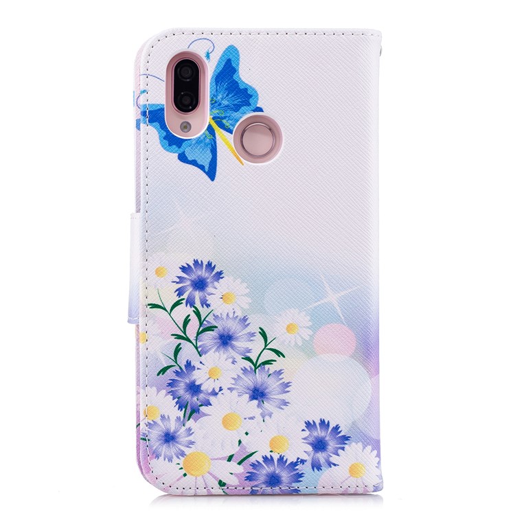 Invólucro De Couro Do Plutônio Da Carteira Do Couro Do Plutônio Modelado Para O Huawei P20 Lite / Nova 3e (china) - Borboleta Azul E Flores-3