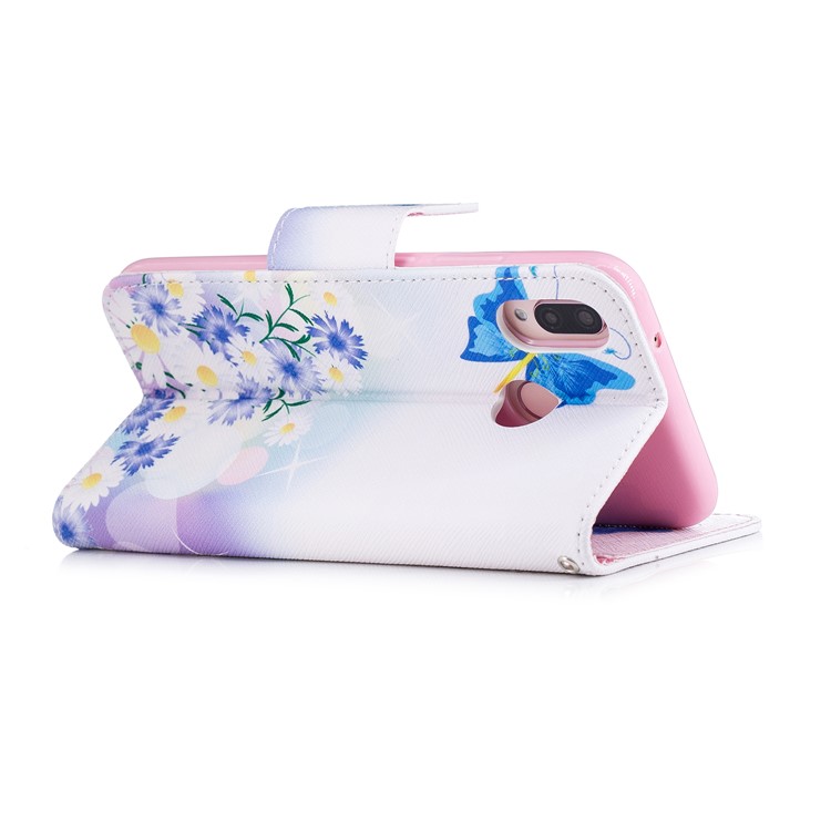 Invólucro De Couro Do Plutônio Da Carteira Do Couro Do Plutônio Modelado Para O Huawei P20 Lite / Nova 3e (china) - Borboleta Azul E Flores-4