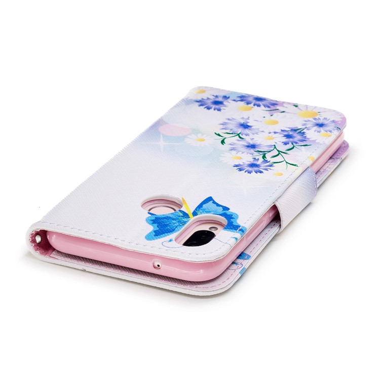 Invólucro De Couro Do Plutônio Da Carteira Do Couro Do Plutônio Modelado Para O Huawei P20 Lite / Nova 3e (china) - Borboleta Azul E Flores-7