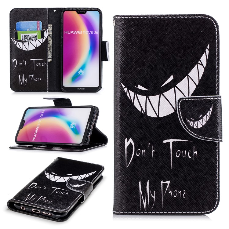 Patterned PU Leather Wallet Stand Protective Phone Casing for Huawei P20 Lite / Nova 3e (China) - Do not Touch My Phone-1