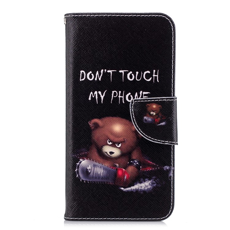 Patterned PU Leather Wallet Cover Case for Huawei P20 Lite / Nova 3e (China) - Angry Bear and Warning Words-2