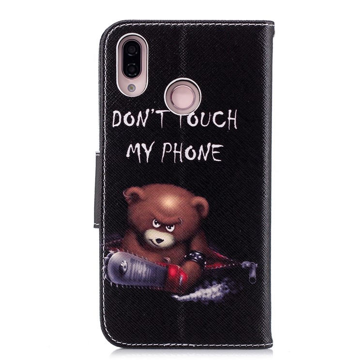 Patterned PU Leather Wallet Cover Case for Huawei P20 Lite / Nova 3e (China) - Angry Bear and Warning Words-3