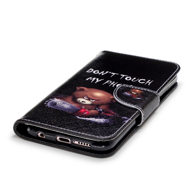 Patterned PU Leather Wallet Cover Case for Huawei P20 Lite / Nova 3e (China) - Angry Bear and Warning Words-6
