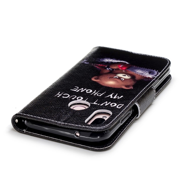 Patterned PU Leather Wallet Cover Case for Huawei P20 Lite / Nova 3e (China) - Angry Bear and Warning Words-7