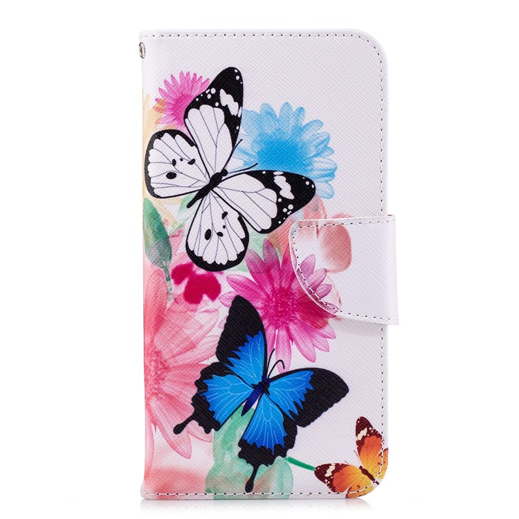 For Huawei P20 Lite / Nova 3e (China) Patterned PU Leather Wallet Phone Protective Accessory Case - Butterfly and Flower-2