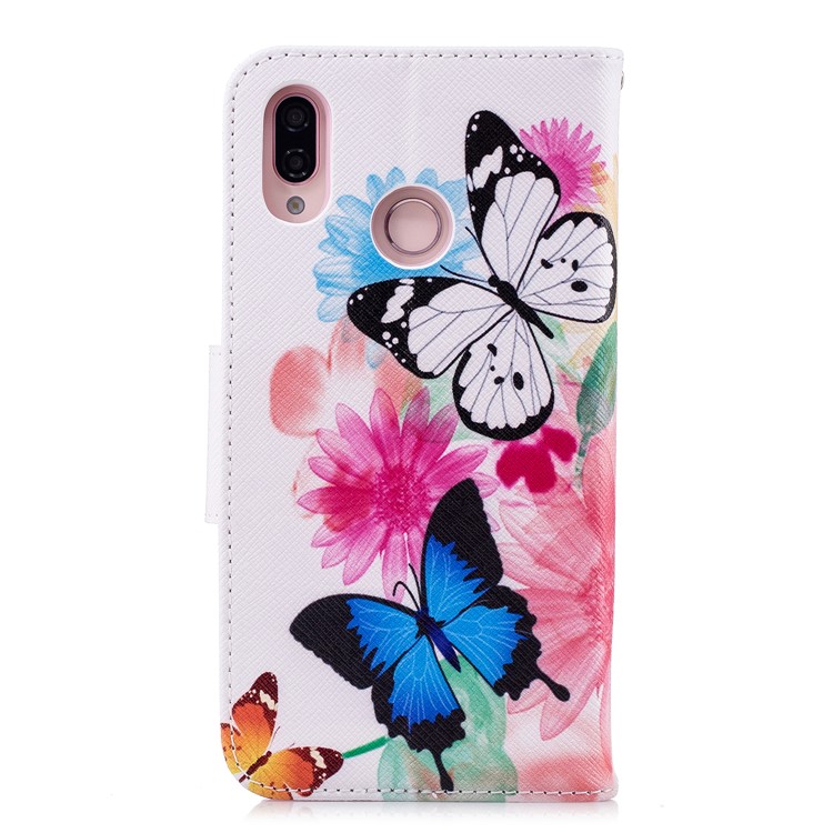For Huawei P20 Lite / Nova 3e (China) Patterned PU Leather Wallet Phone Protective Accessory Case - Butterfly and Flower-3