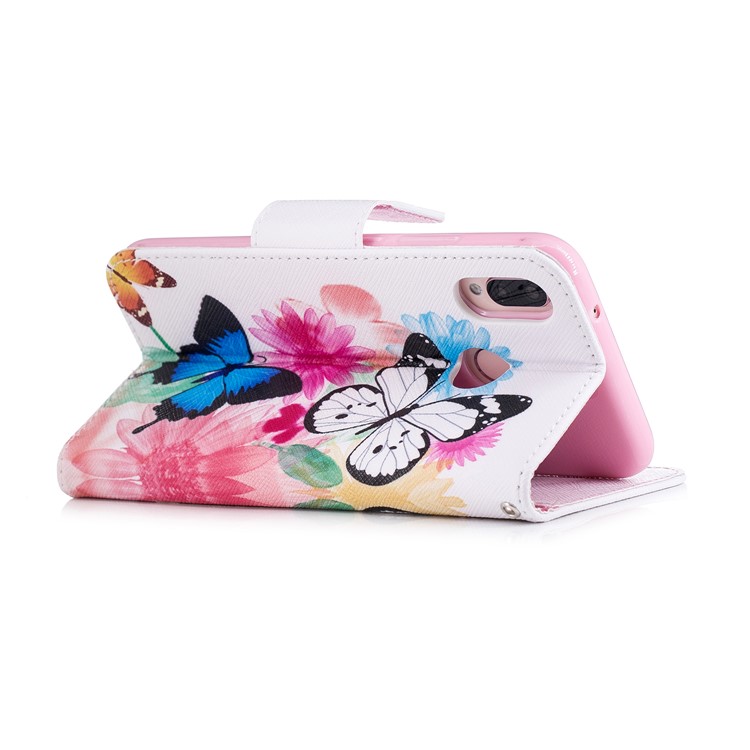 For Huawei P20 Lite / Nova 3e (China) Patterned PU Leather Wallet Phone Protective Accessory Case - Butterfly and Flower-4