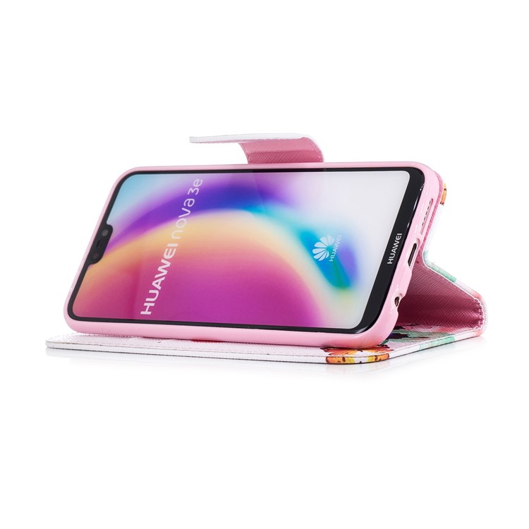 For Huawei P20 Lite / Nova 3e (China) Patterned PU Leather Wallet Phone Protective Accessory Case - Butterfly and Flower-5