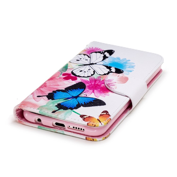 For Huawei P20 Lite / Nova 3e (China) Patterned PU Leather Wallet Phone Protective Accessory Case - Butterfly and Flower-6