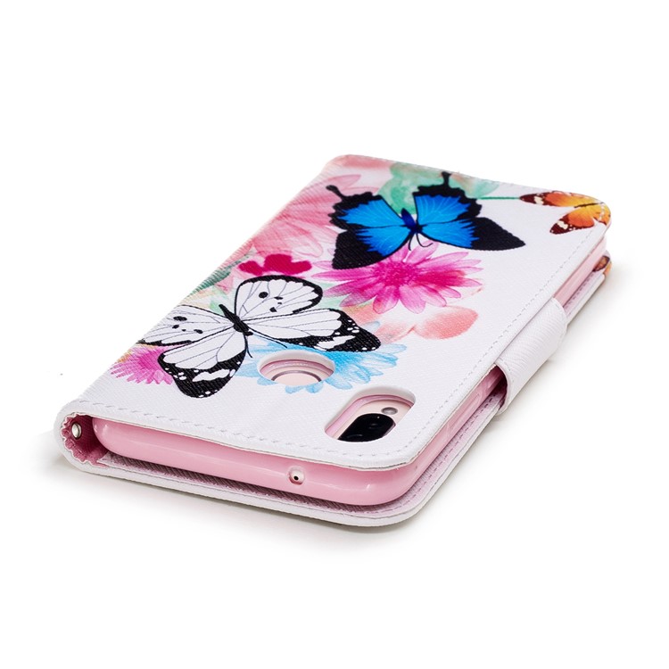 For Huawei P20 Lite / Nova 3e (China) Patterned PU Leather Wallet Phone Protective Accessory Case - Butterfly and Flower-7