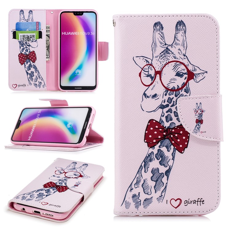 С Рисунком PU Кожаный Стенд Кошелек Оболочки Корпуса Для Huawei P20 Lite / Nova 3e (Китай) - Жираф В Очках-1