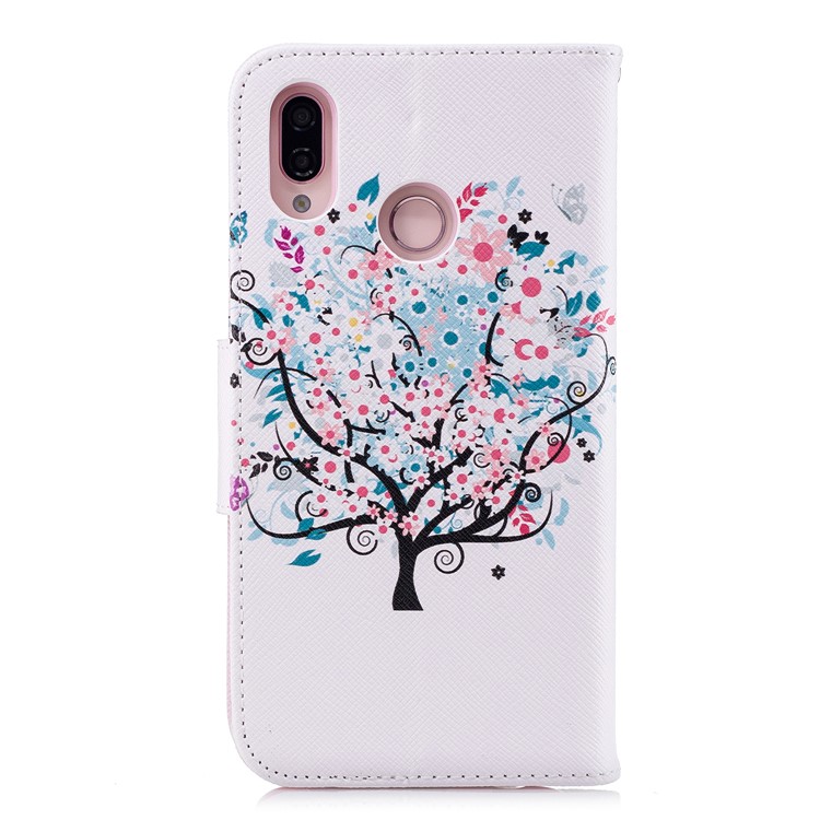 Patterned PU Leather Wallet Stand Case with Card Holders for Huawei P20 Lite / Nova 3e (China) - Floret Tree-3