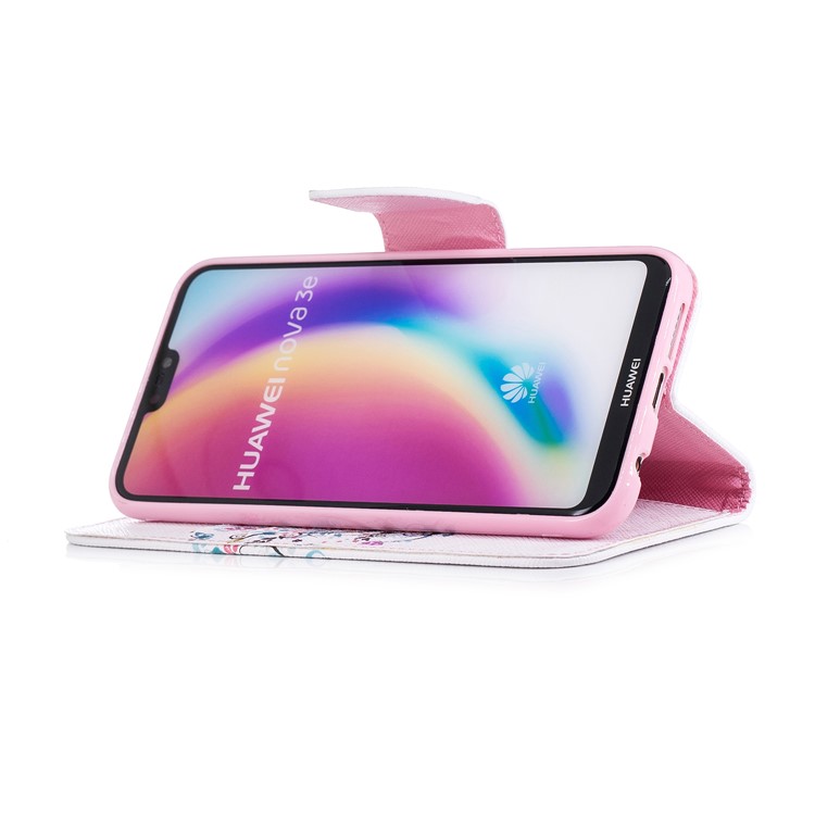 Patterned PU Leather Wallet Stand Case with Card Holders for Huawei P20 Lite / Nova 3e (China) - Floret Tree-5