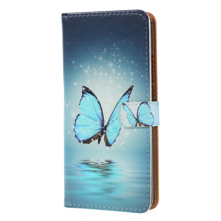 Pattern Printing Wallet Leather Protective Case Accessory with Stand for Huawei P20 Lite / Nova 3e (China) - Blue Butterfly-1