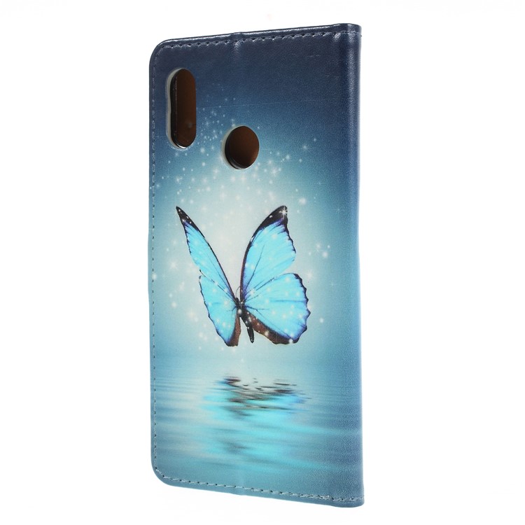 Pattern Printing Wallet Leather Protective Case Accessory with Stand for Huawei P20 Lite / Nova 3e (China) - Blue Butterfly-2
