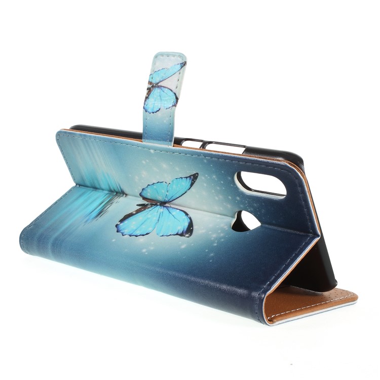 Pattern Printing Wallet Leather Protective Case Accessory with Stand for Huawei P20 Lite / Nova 3e (China) - Blue Butterfly-5