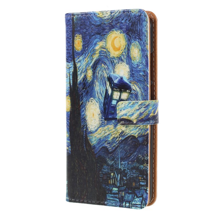 Patterned Leather Wallet Folio Cover with Stand for Huawei P20 Lite / Nova 3e (China) - Oil Painting-1