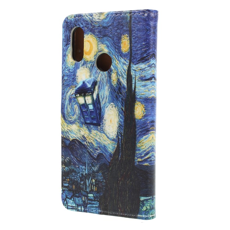Patterned Leather Wallet Folio Cover with Stand for Huawei P20 Lite / Nova 3e (China) - Oil Painting-2