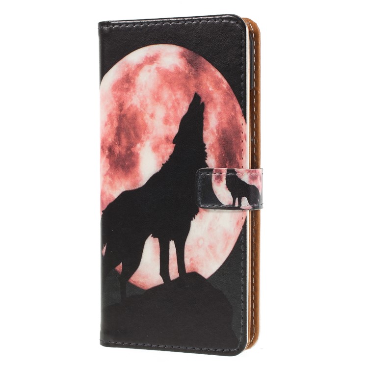 Pattern Printing Wallet Leather Folio Case Accessory for Huawei P20 Lite / Nova 3e (China) - Wolf Howling at the Moon-1