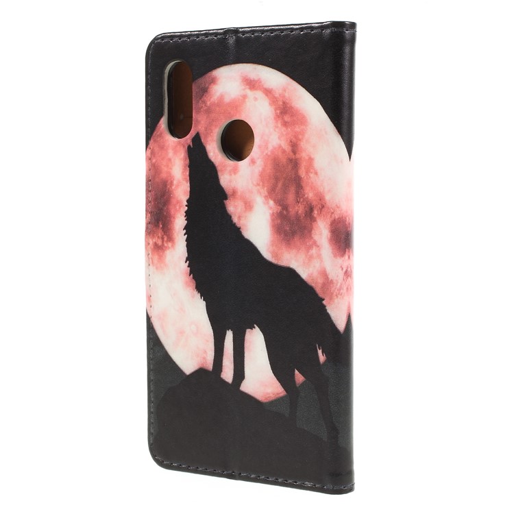 Pattern Printing Wallet Leather Folio Case Accessory for Huawei P20 Lite / Nova 3e (China) - Wolf Howling at the Moon-2