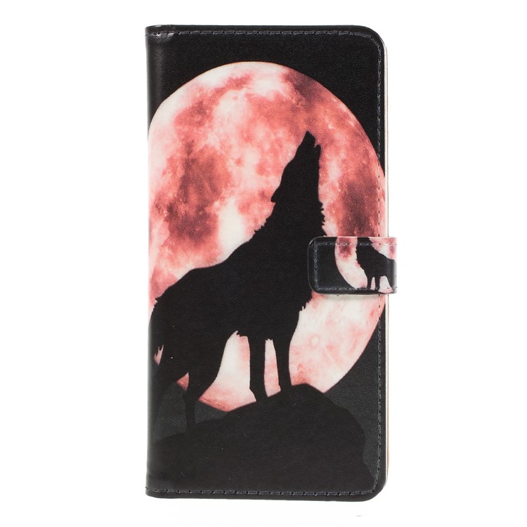 Pattern Printing Wallet Leather Folio Case Accessory for Huawei P20 Lite / Nova 3e (China) - Wolf Howling at the Moon-3