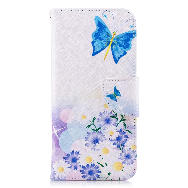 Patterned PU Leather Wallet Flip Phone Casing for Huawei P20 - Blue Butterfly and Flowers-2