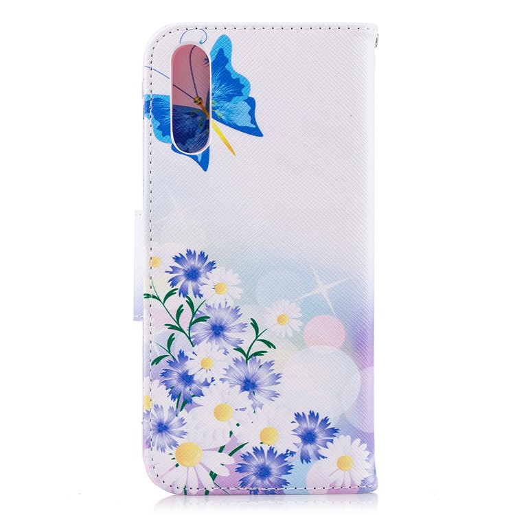 Patterned PU Leather Wallet Flip Phone Casing for Huawei P20 - Blue Butterfly and Flowers-3
