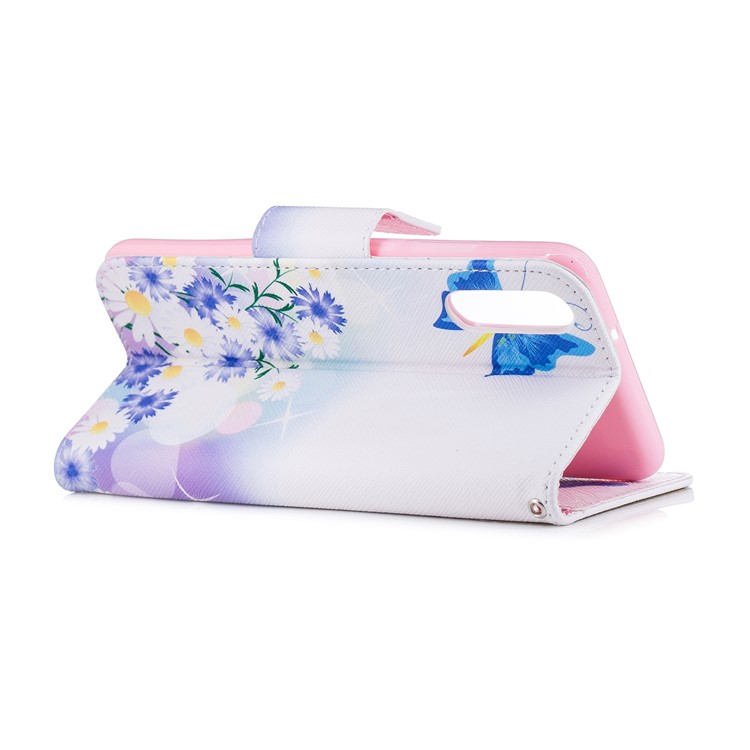 Patterned PU Leather Wallet Flip Phone Casing for Huawei P20 - Blue Butterfly and Flowers-4