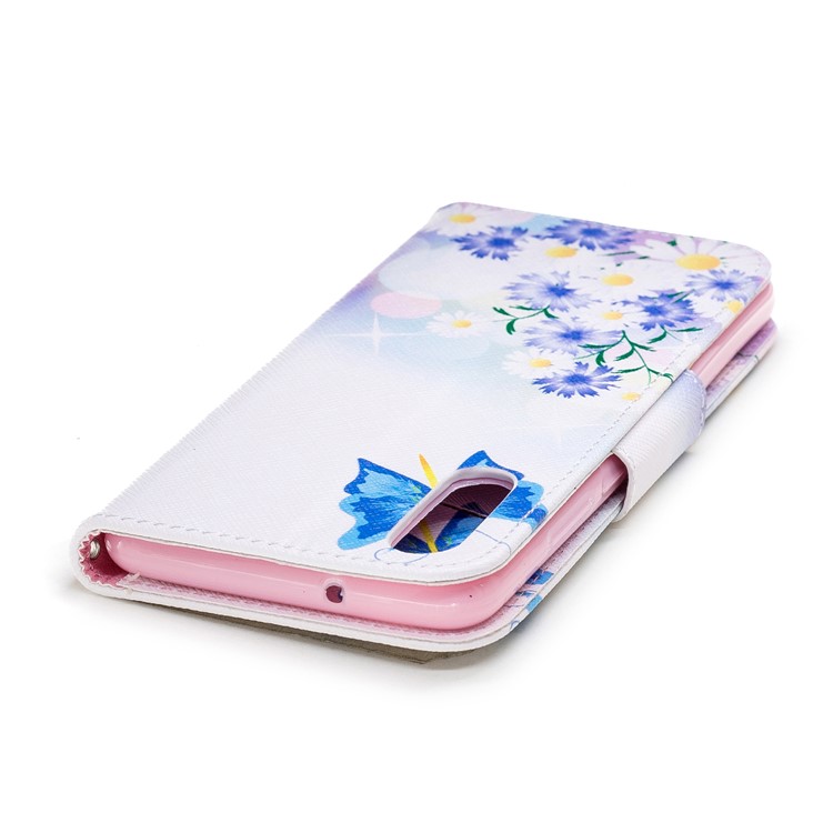 Patterned PU Leather Wallet Flip Phone Casing for Huawei P20 - Blue Butterfly and Flowers-7