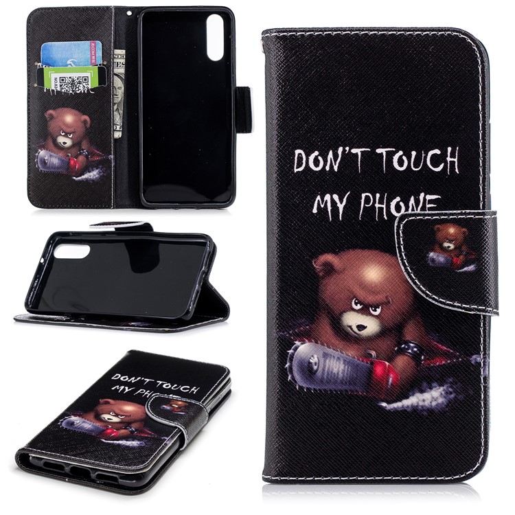 Patterned PU Leather Wallet Protective Cover Accessory for Huawei P20 - Brown Bear and Warning Words-1