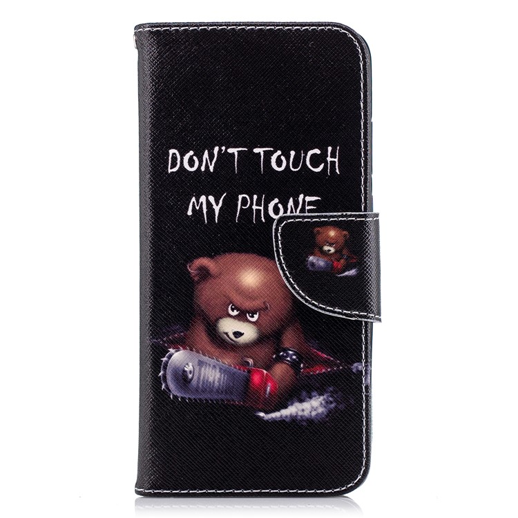 Patterned PU Leather Wallet Protective Cover Accessory for Huawei P20 - Brown Bear and Warning Words-2