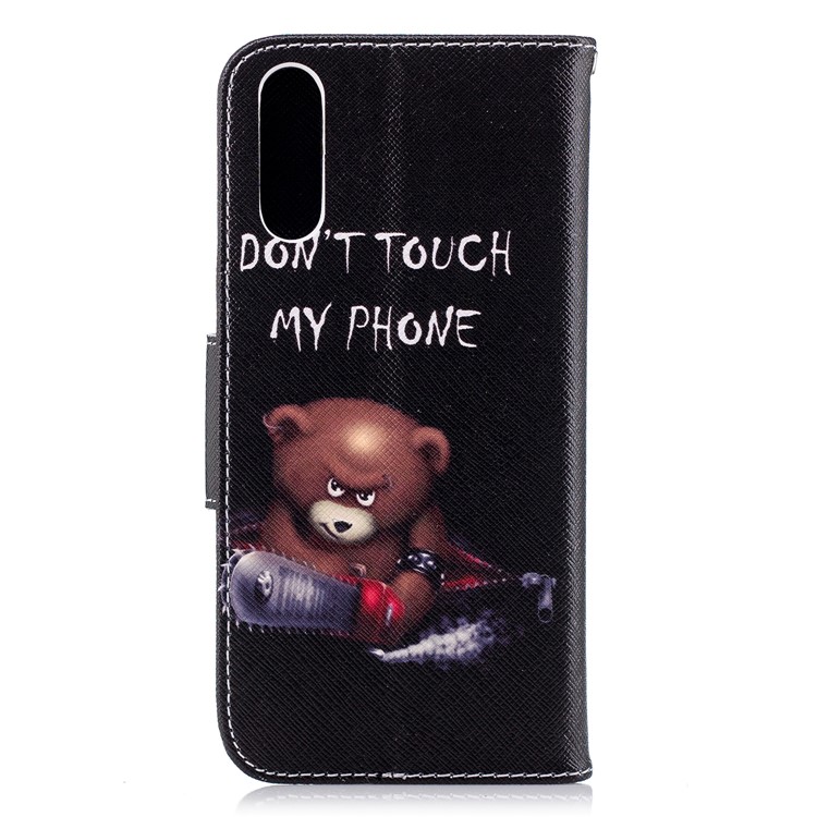 Patterned PU Leather Wallet Protective Cover Accessory for Huawei P20 - Brown Bear and Warning Words-3