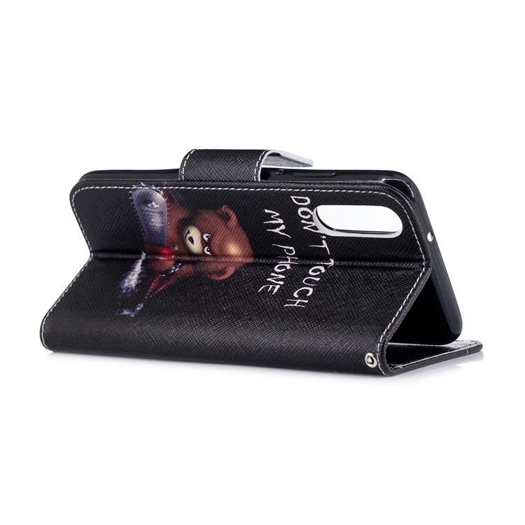 Patterned PU Leather Wallet Protective Cover Accessory for Huawei P20 - Brown Bear and Warning Words-4
