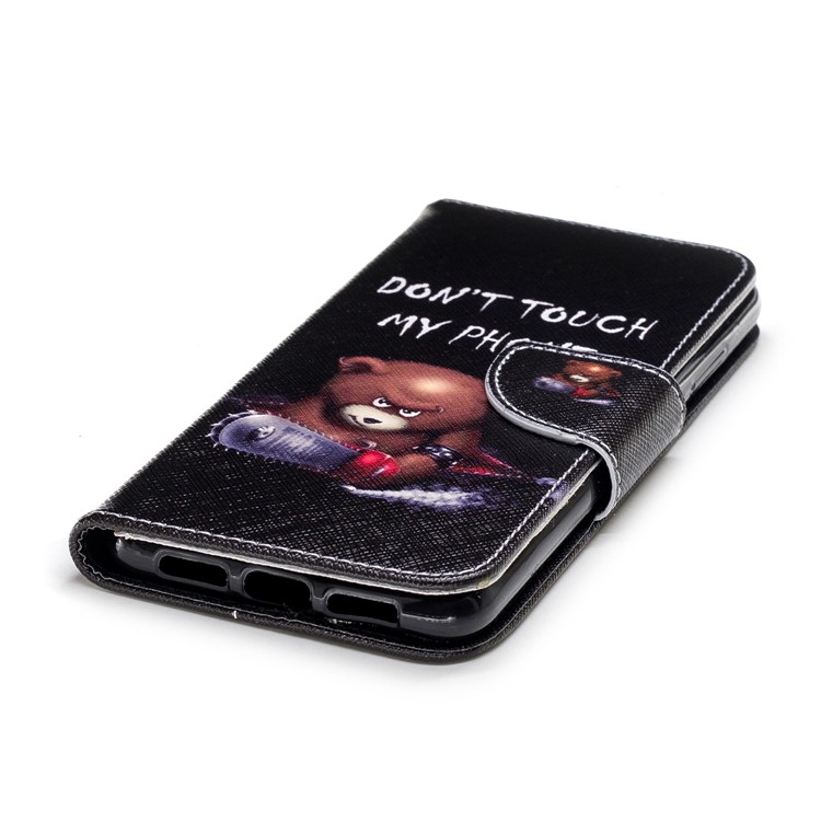 Patterned PU Leather Wallet Protective Cover Accessory for Huawei P20 - Brown Bear and Warning Words-6