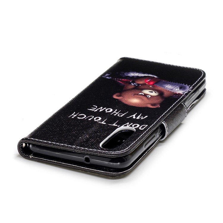 Patterned PU Leather Wallet Protective Cover Accessory for Huawei P20 - Brown Bear and Warning Words-7