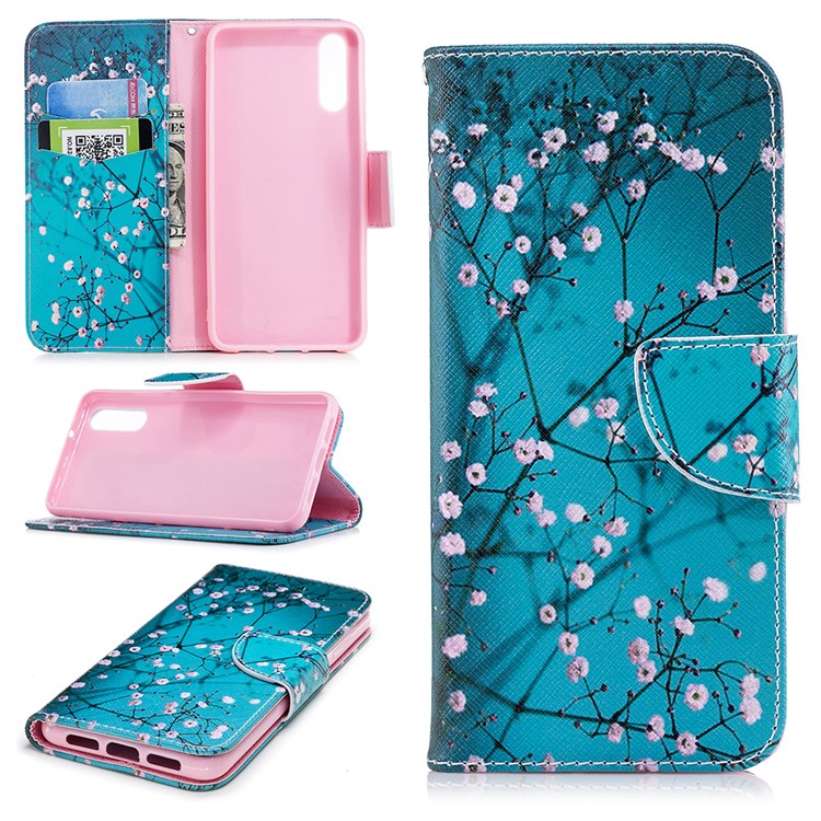 Estampada Carteira De Couro Do Plutônio Estojo Móvel Para Huawei P20 - Árvore Com Flores-1