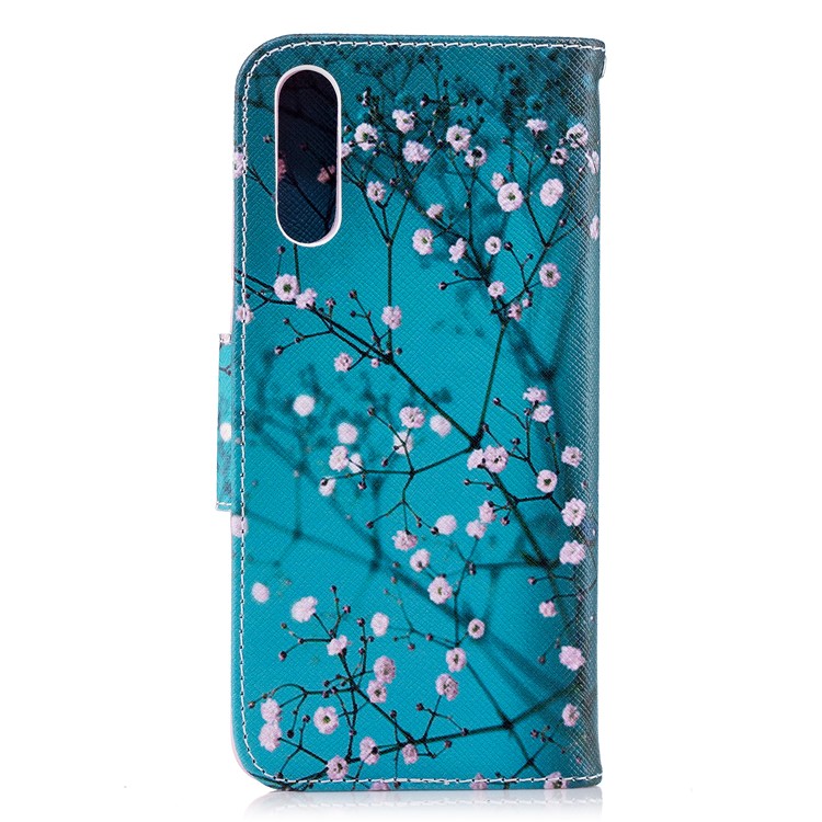 Estampada Carteira De Couro Do Plutônio Estojo Móvel Para Huawei P20 - Árvore Com Flores-3