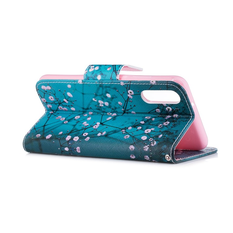Estampada Carteira De Couro Do Plutônio Estojo Móvel Para Huawei P20 - Árvore Com Flores-4
