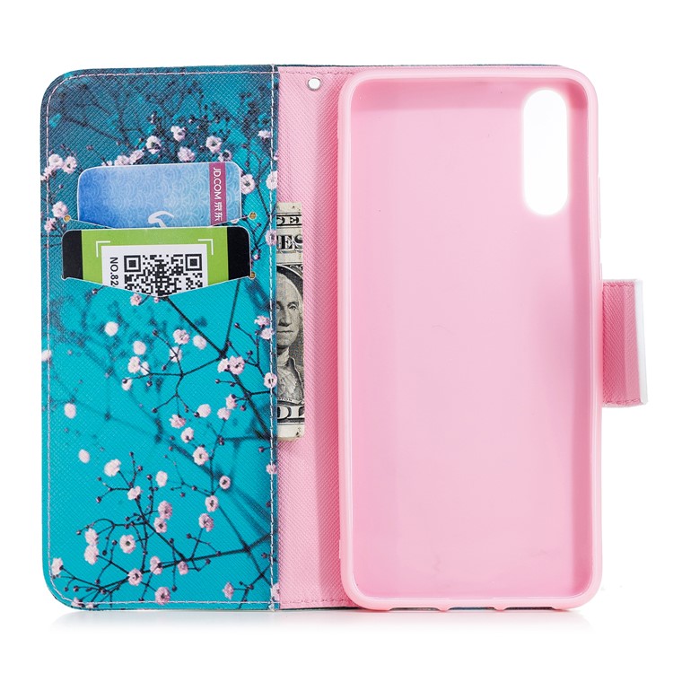Estampada Carteira De Couro Do Plutônio Estojo Móvel Para Huawei P20 - Árvore Com Flores-8