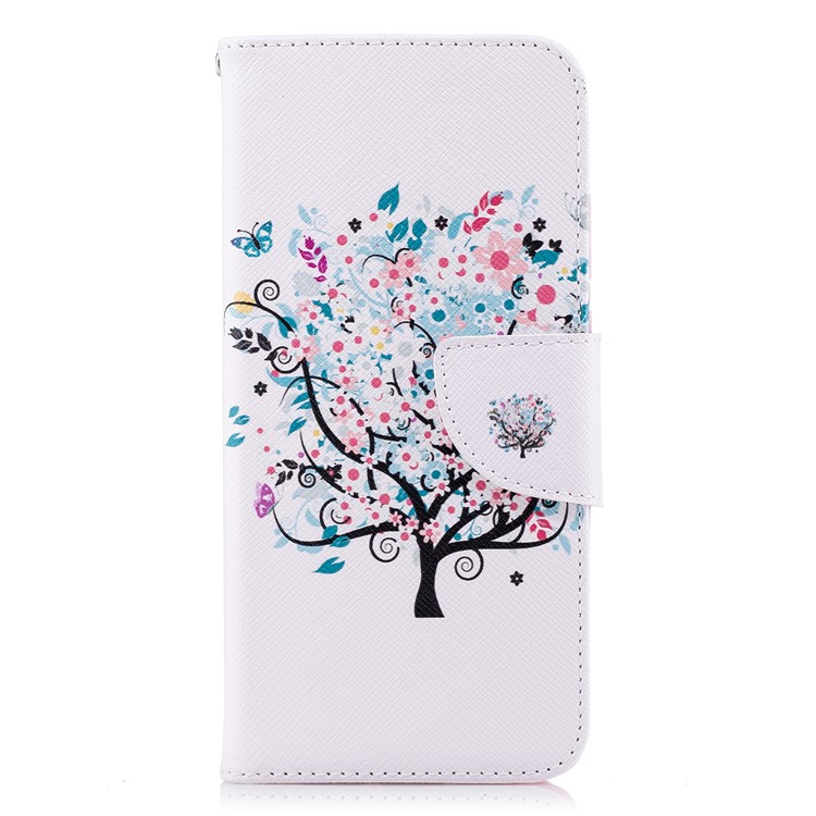 Patterned PU Leather Wallet Phone Flip Cover Shell for Huawei P20 - Flowered Tree-2
