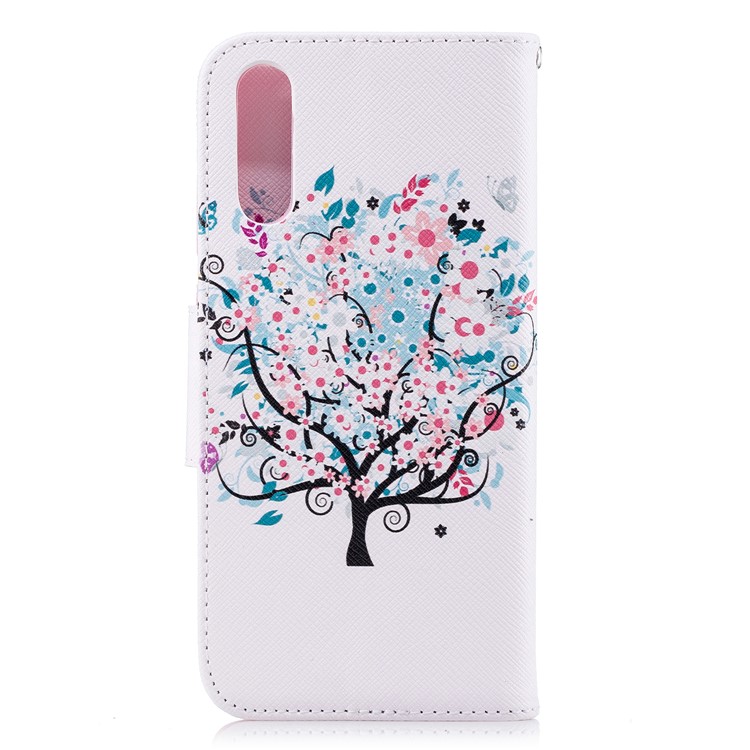 Patterned PU Leather Wallet Phone Flip Cover Shell for Huawei P20 - Flowered Tree-3