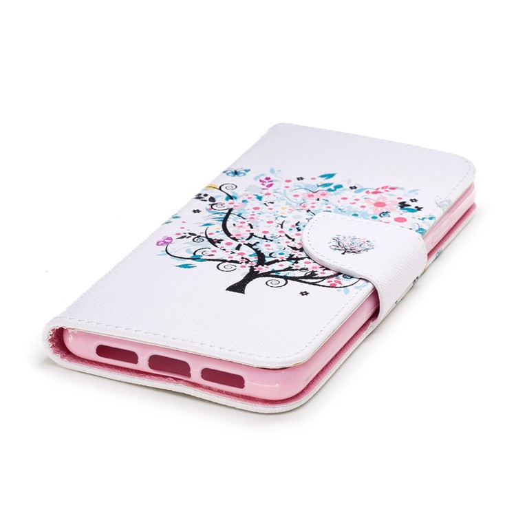 Patterned PU Leather Wallet Phone Flip Cover Shell for Huawei P20 - Flowered Tree-6