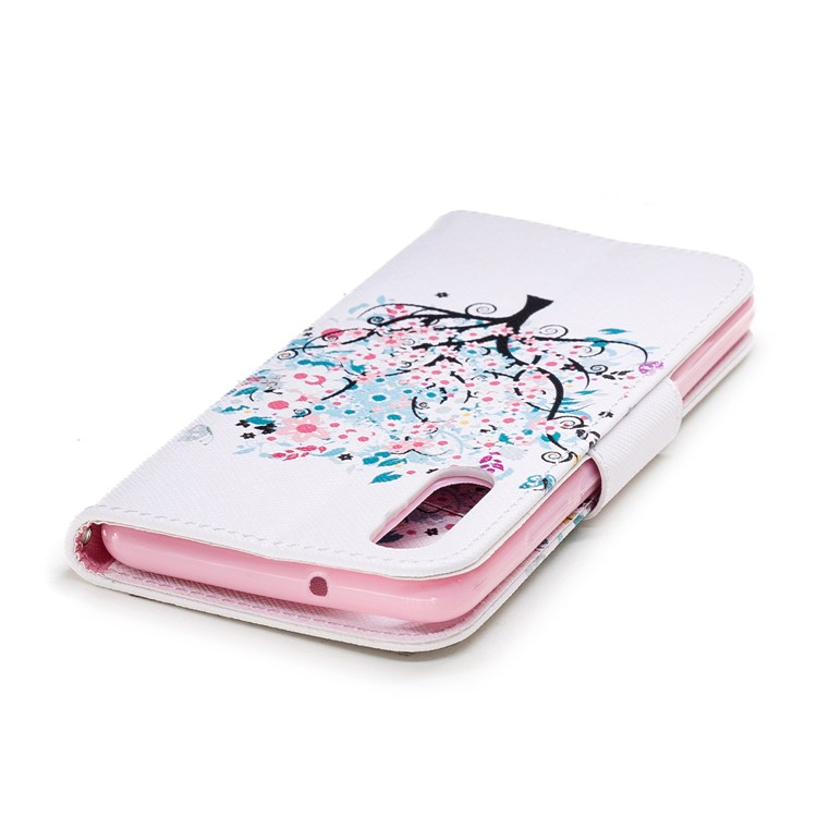 Patterned PU Leather Wallet Phone Flip Cover Shell for Huawei P20 - Flowered Tree-7