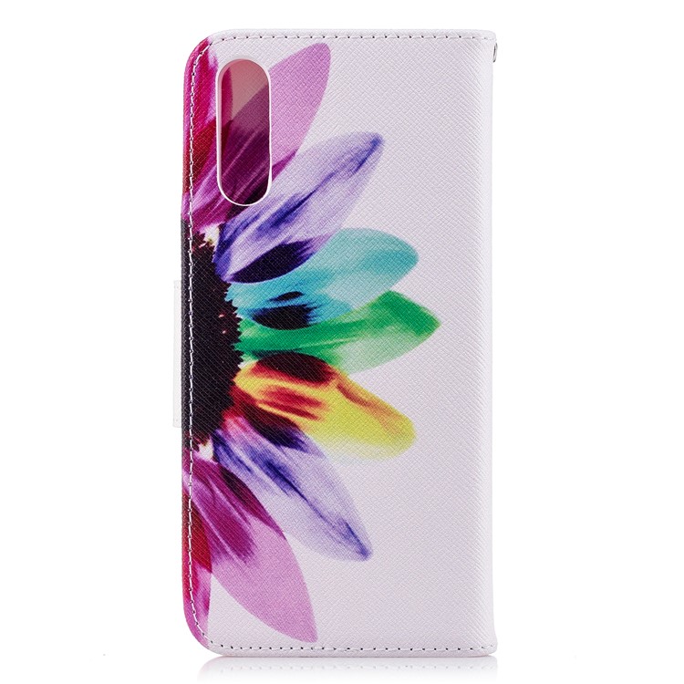 For Huawei P20 Patterned Leather Stand Wallet Protective Case - Colorful Petals-3